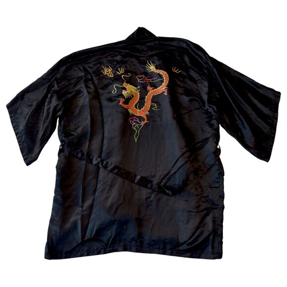 Vintage Hand Embroidered Dragon Pure Satin Silk Robe Kimono Large - Picture 1 of 5